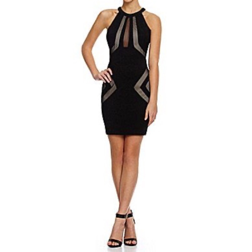 HONEY AND ROSIE High-Neckline Cut-Out Mesh Dress